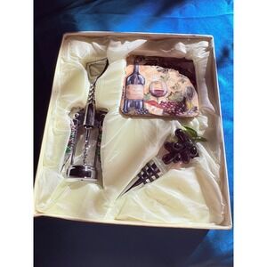 Wine Accessory Gift‎ Set Beaded Corkscrew Glass Grape Stopper and Coaster